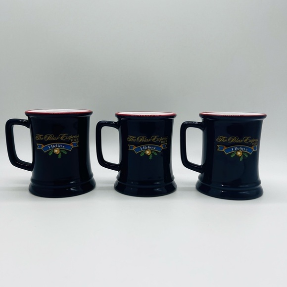 THE POLAR EXPRESS SET OF 3 “I BELIEVE” BLUE MUGS “We’ve Got It Hot Chocolate” - Picture 5 of 10